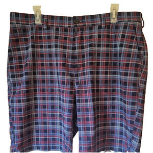 Roundtree Yorke Performance Shorts Mens Relaxed Fit Flat Front Blue Plaid Sz 36